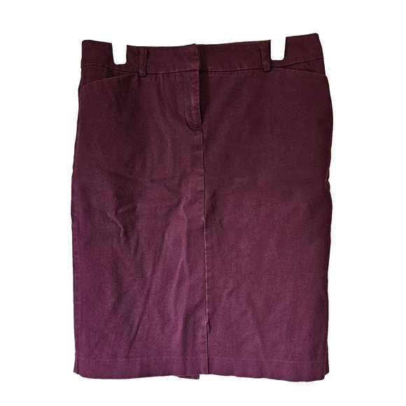 New York & Company Stretch Pencil Skirt 12 Burgundy Denim Feel Work Office - Picture 1 of 9